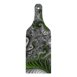 Fantasy World Green And Gray Abstract Fractal Art Cutting Board