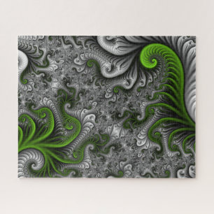 Fantasy World Green And Gray Abstract Fractal Art Jigsaw Puzzle