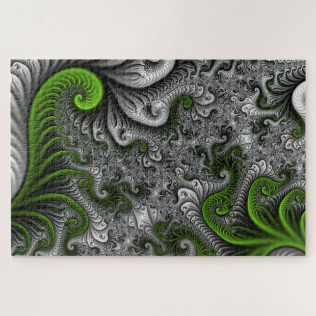 Fantasy World Green And Gray Abstract Fractal Art Jigsaw Puzzle (Horizontal)