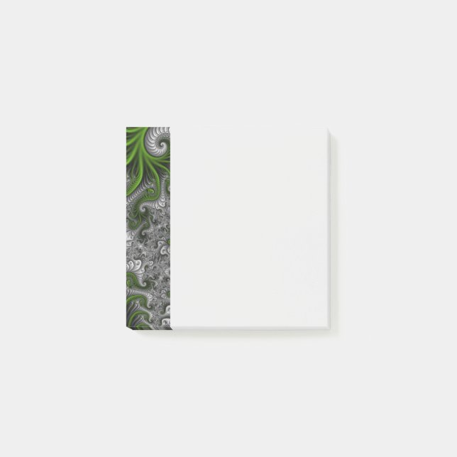 Fantasy World Green And Gray Abstract Fractal Art Post-it Notes (Front)