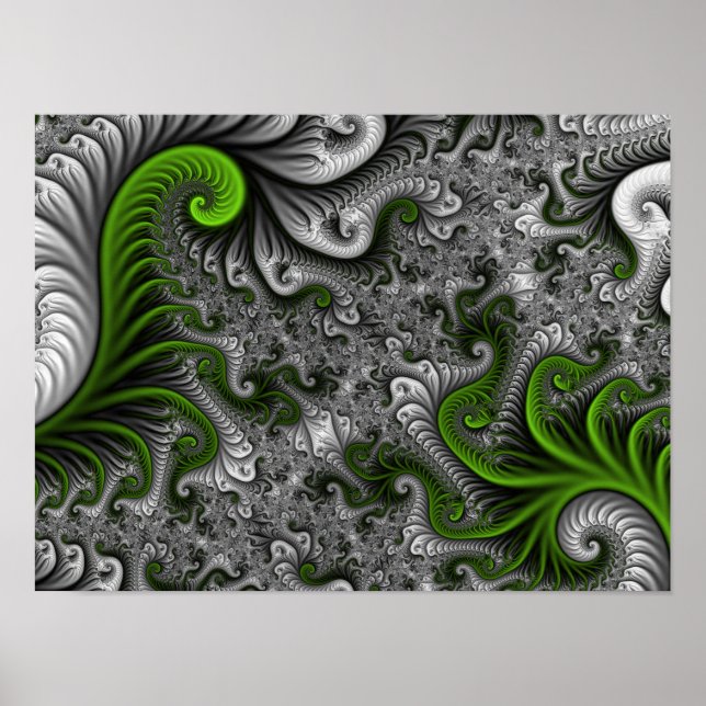 Fantasy World Green And Gray Abstract Fractal Art Poster (Front)