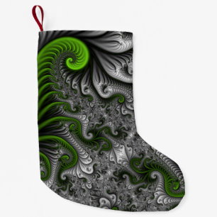 Fantasy World Green And Gray Abstract Fractal Art Small Christmas Stocking