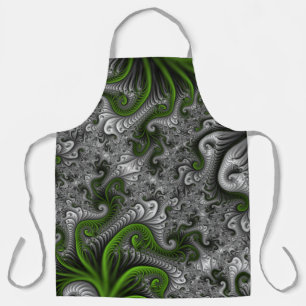 Fantasy World Green And Grey Abstract Fractal Art Apron
