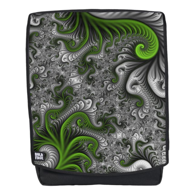 Fantasy World Green And Grey Abstract Fractal Art Backpack (Front)