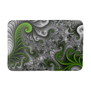 Fantasy World Green And Grey Abstract Fractal Art Bath Mat