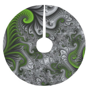 Fantasy World Green And Grey Abstract Fractal Art Brushed Polyester Tree Skirt