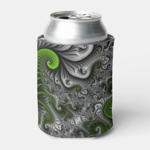 Fantasy World Green And Grey Abstract Fractal Art Can Cooler
