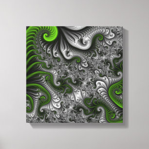 Fantasy World Green And Grey Abstract Fractal Art Canvas Print