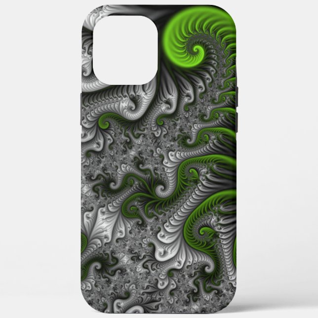 Fantasy World Green And Grey Abstract Fractal Art Case-Mate iPhone Case (Back)