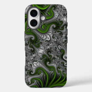 Fantasy World Green And Grey Abstract Fractal Art iPhone 16 Case