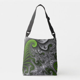 Fantasy World Green And Grey Abstract Fractal Art Crossbody Bag