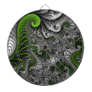 Fantasy World Green And Grey Abstract Fractal Art Dartboard