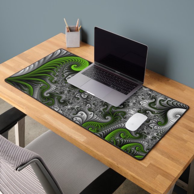 Fantasy World Green And Grey Abstract Fractal Art Desk Mat (Office 2)