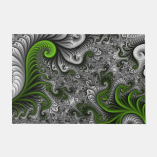 Fantasy World Green And Grey Abstract Fractal Art Doormat