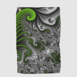 Fantasy World Green And Grey Abstract Fractal Art Golf Towel