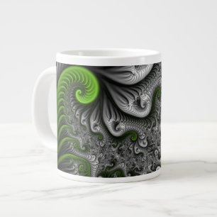 Fantasy World Green And Grey Abstract Fractal Art Large Coffee Mug