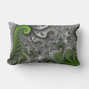 Fantasy World Green And Grey Abstract Fractal Art Lumbar Cushion
