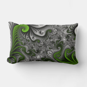 Fantasy World Green And Grey Abstract Fractal Art Lumbar Cushion