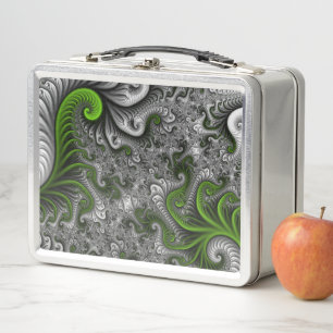 Fantasy World Green And Grey Abstract Fractal Art Metal Lunch Box