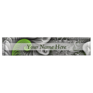 Fantasy World Green And Grey Abstract Fractal Art Nameplate
