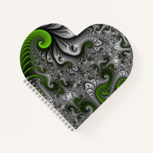 Fantasy World Green And Grey Abstract Fractal Art Notebook