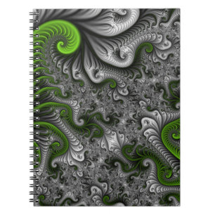 Fantasy World Green And Grey Abstract Fractal Art Notebook