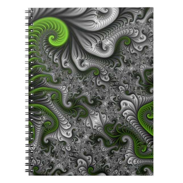 Fantasy World Green And Grey Abstract Fractal Art Notebook (Front)
