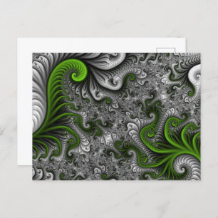Fantasy World Green And Grey Abstract Fractal Art Postcard