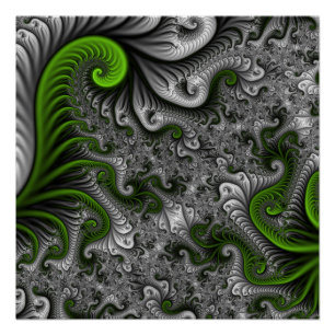 Fantasy World Green And Grey Abstract Fractal Art Poster