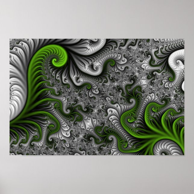 Fantasy World Green And Grey Abstract Fractal Art Poster (Front)