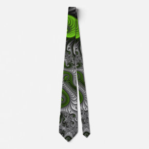 Fantasy World Green And Grey Abstract Fractal Art Tie