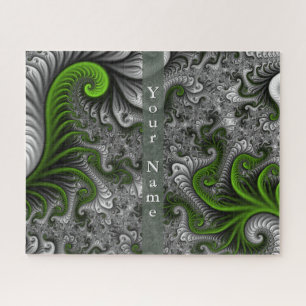 Fantasy World Green And Grey Abstract Fractal Name Jigsaw Puzzle