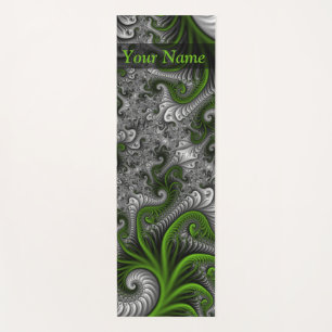 Fantasy World Green And Grey Abstract Fractal Name Yoga Mat