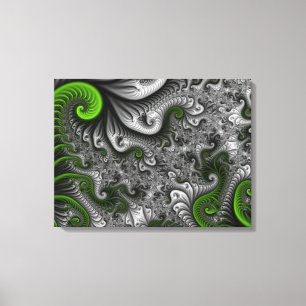 Fantasy World Green Grey Abstract Fractal Triptych Canvas Print