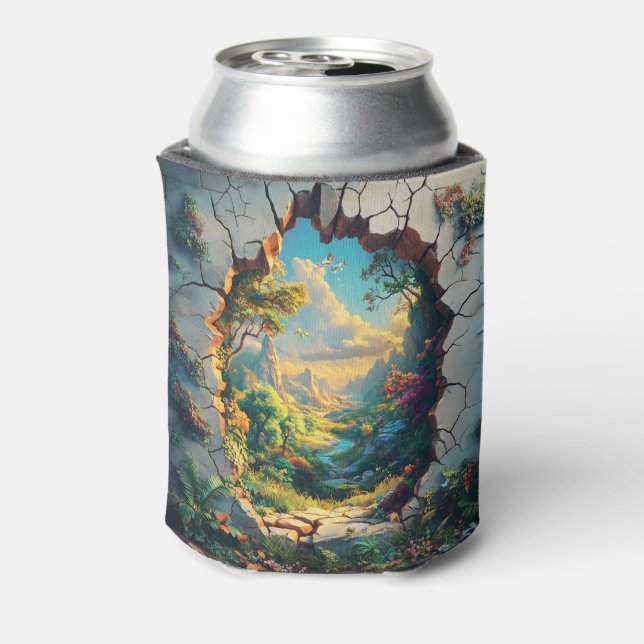 Fantasy World Through a Cracked Wall Design Can Cooler (Can Back)