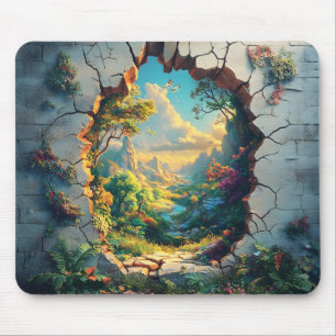 Fantasy World Through a Cracked Wall Design Mouse Pad