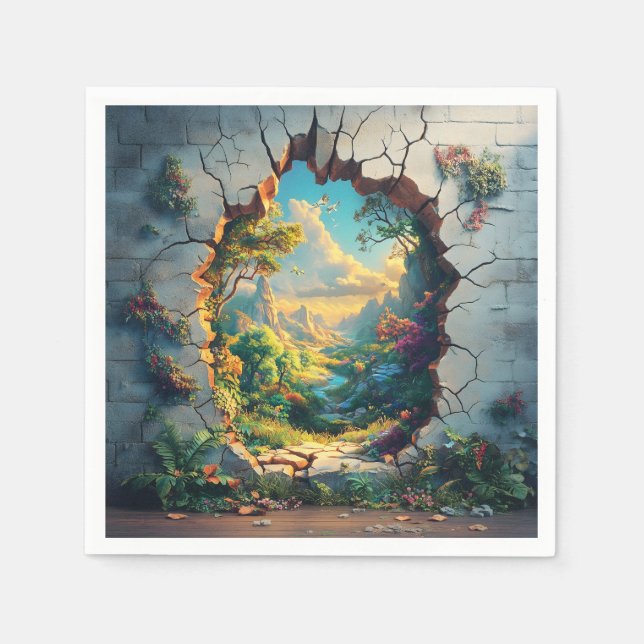 Fantasy World Through a Cracked Wall Design Napkin (Front)