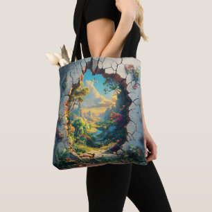 Fantasy World Through a Cracked Wall Design Tote Bag