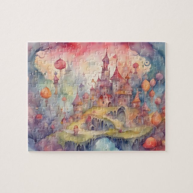Fantasy World Watercolor Colourful Castle Jigsaw Puzzle (Horizontal)