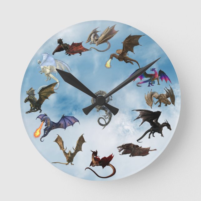 Fantasy Wyvern Dragon Lover  Round Clock (Front)