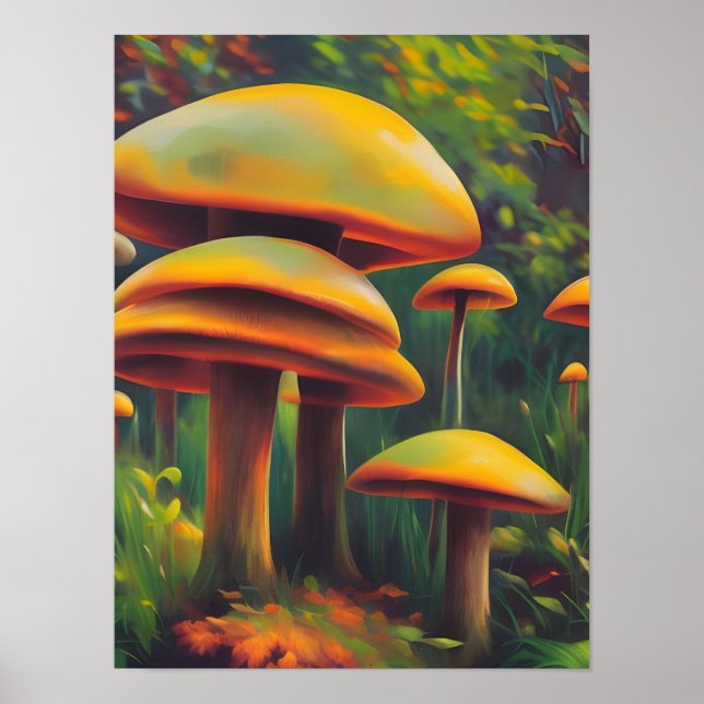 Fantasy Yellow Mushrooms Poster (Front)