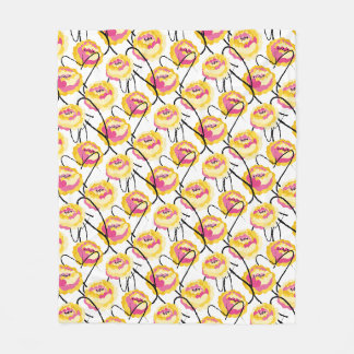 Fantasy Yellow Roses Black Grunge Ink lines Fleece Blanket