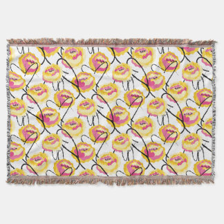 Fantasy Yellow Roses Black Grunge Ink lines Throw Blanket