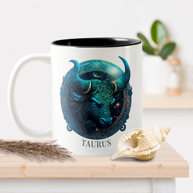 Fantasy Zodiac Symbol Bull Celestial Taurus Two-Tone Coffee Mug (Creator Uploaded)