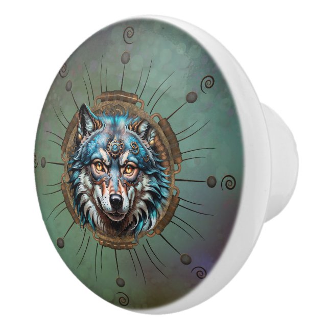 Fantasytic steampunk wolf. ceramic knob (Right)