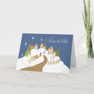 Far Away Christmas Night Houses with Snow Card