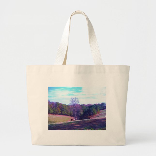Far Away Horse in a Purple Field Large Tote Bag (Front)