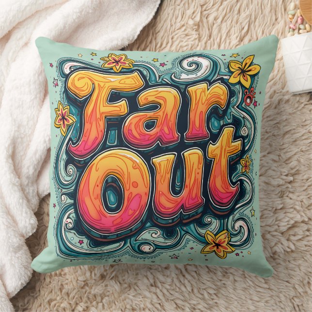 Far Out Retro 70s Psychedelic Groovy Hippie Cushion (Blanket)