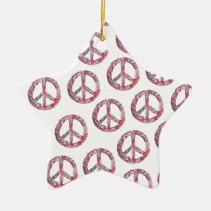 Far Too Pretty Floral Peace Symbols Ceramic Ornament