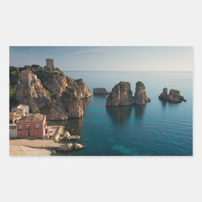 Faraglioni and Tonnara in Scopello, Sicily Rectangular Sticker (Front)